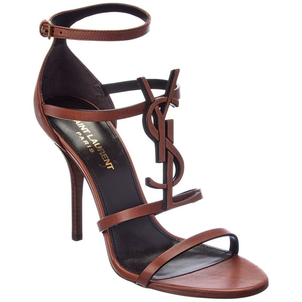 Saint Laurent Cassandra 100 Leather Sandal, Brown